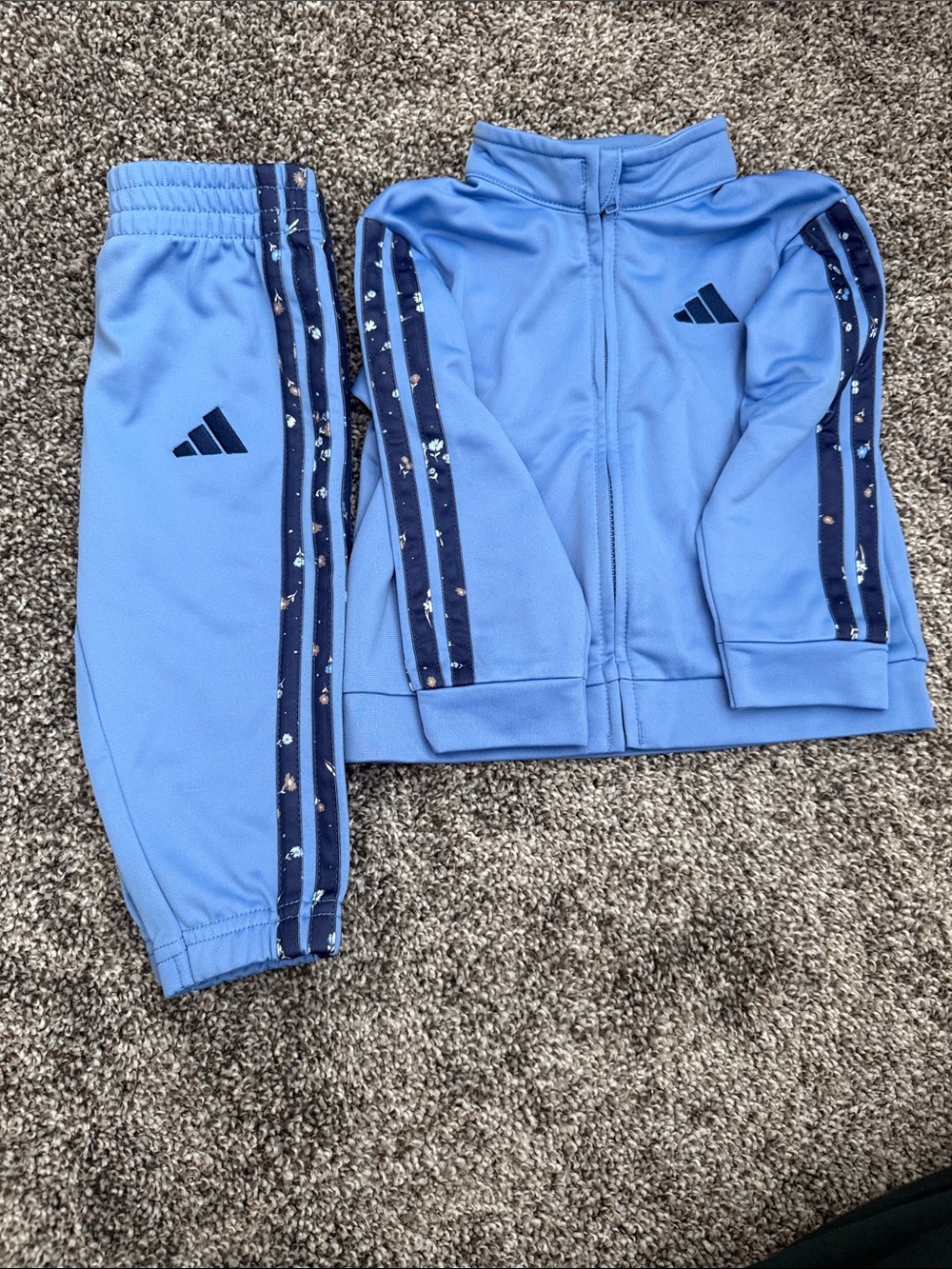 adidas Light Blue Kids Track Jacket & Joggers with Navy Stripes